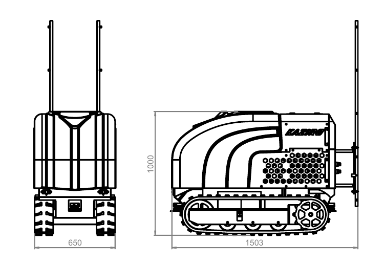 KSRB-250 teknik çizimi: ön ve yan görünüş