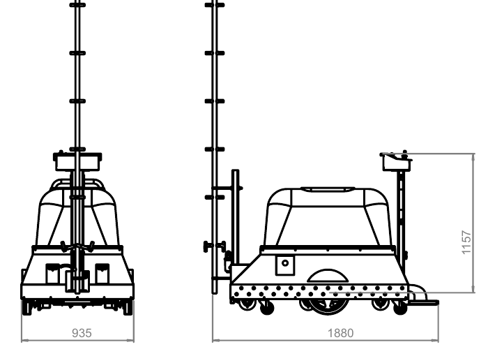 KSTRB-300 teknik çizimi: ön ve yan görünüş